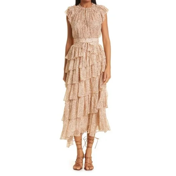 Ulla Johnson Marilyn Silk Chiffon Leopard Ikat Dot Ruffled Cap Sleeve Blouse - Picture 9 of 15